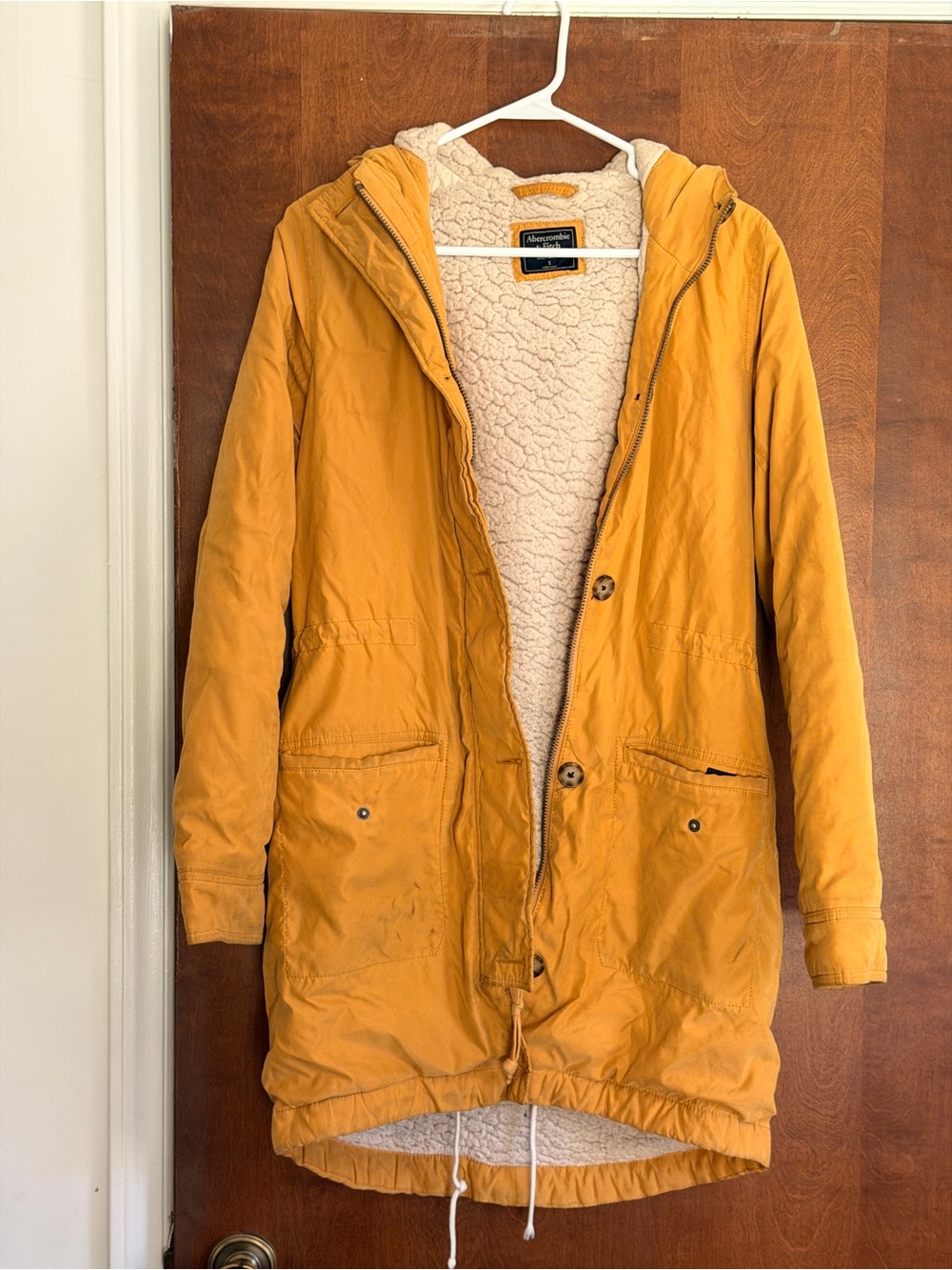 Abercrombie & Fitch Mustard Yellow Sherpa-Lined Hooded Parka